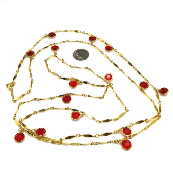 Vintage Red Crystal Dangle Necklace, 50 Inches Length, 1970s - Picture 3 of 10